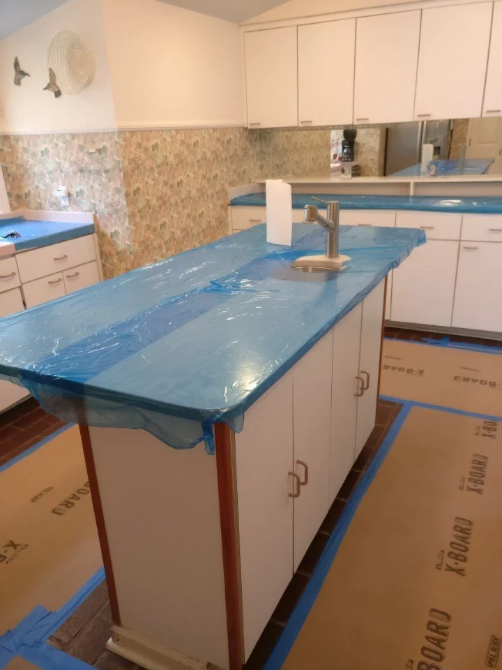 Cabinet reface: protect floors and counters
