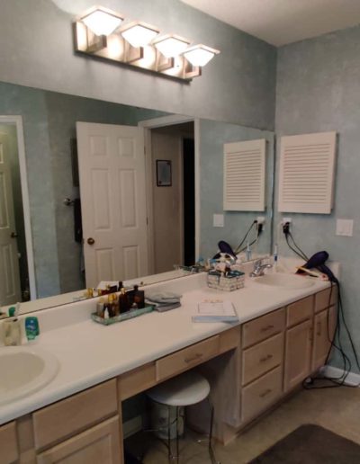 vanity cabinet with double sink before remodel