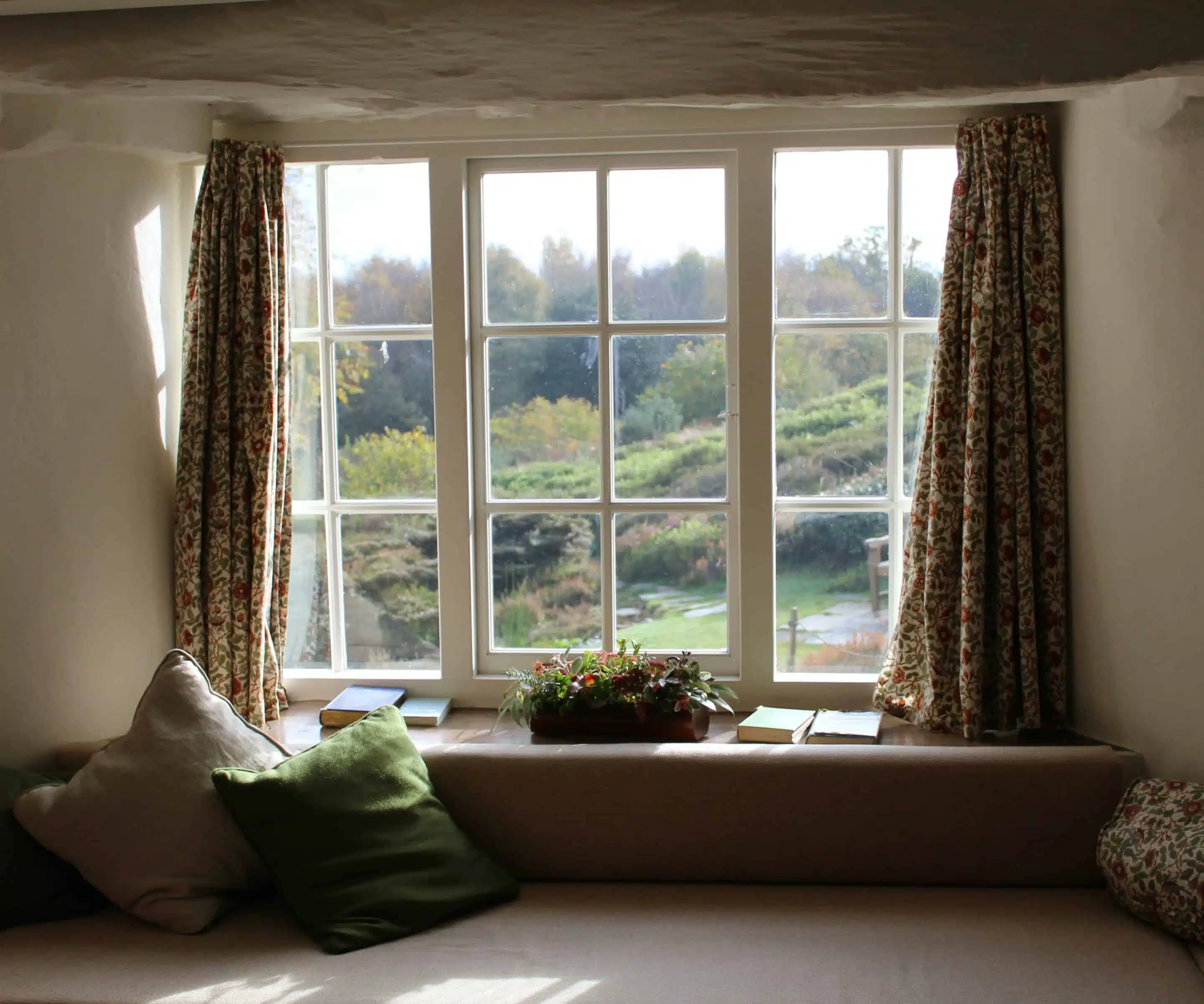 window with open curtains