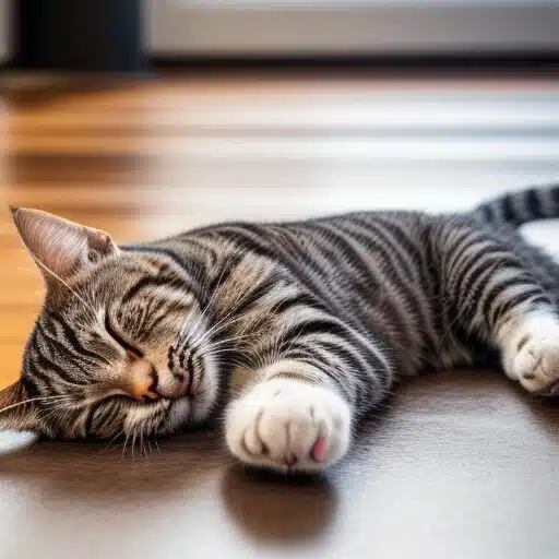 Cat on a heated floor