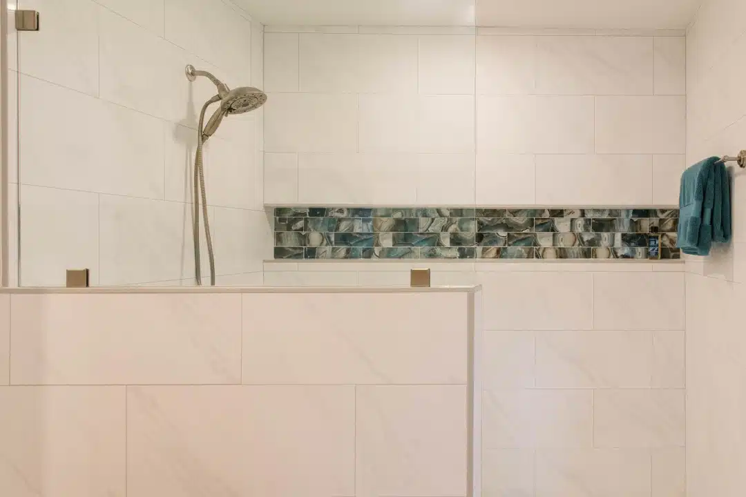 Large colorful niche in walk in shower
